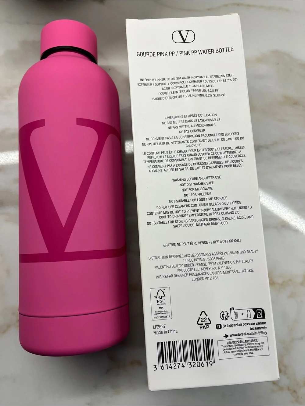 Valentino Hot Pink V-Logo Insulated Bottle